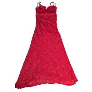 City Triangles Red Lace Maxi Dress Side Slit Adjustable Straps Size 17